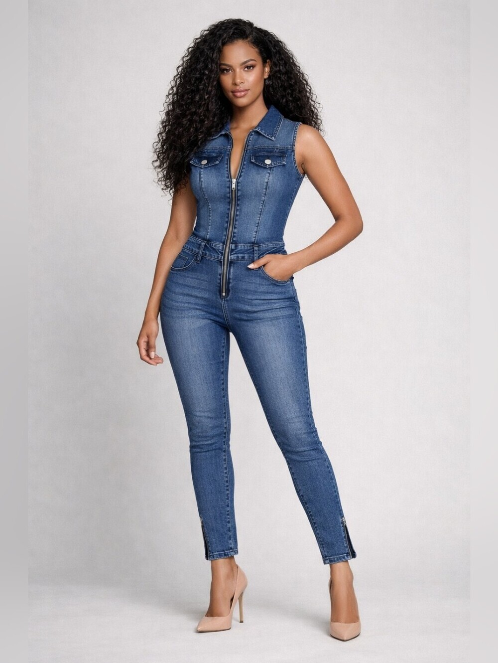 New York & Company Sleeveless Denim Jumpsuit, Size S Reg/Avg, NWT